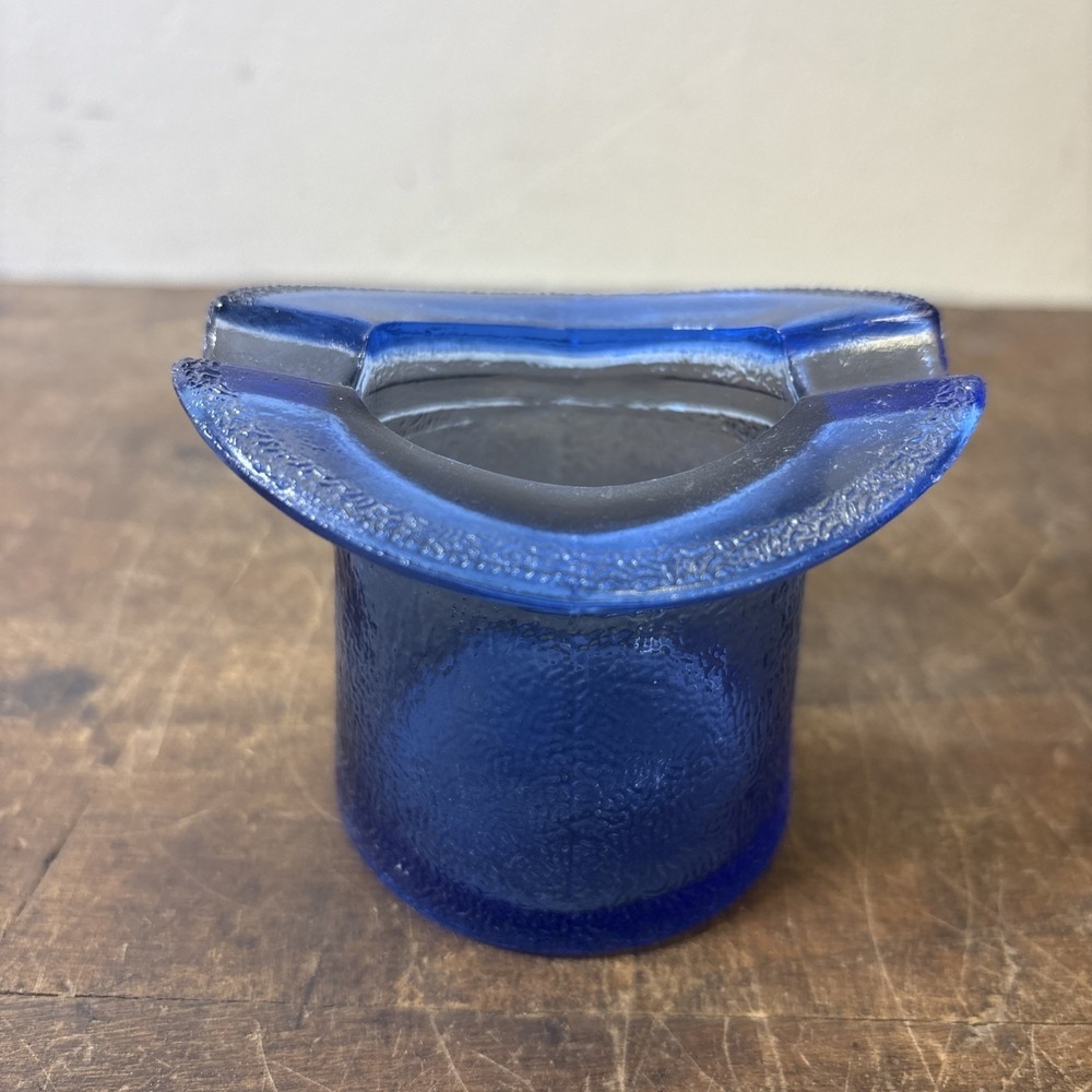 Vintage Ashtray Cobalt Blue Glass Top Hat 1940's Advertising
